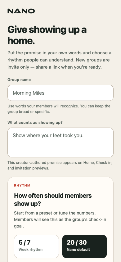 Nano create group screen