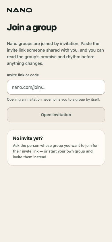 Nano join group screen